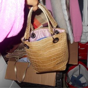 Kathy Van Zeeland Tan Crocodile-Embossed Women's Bag